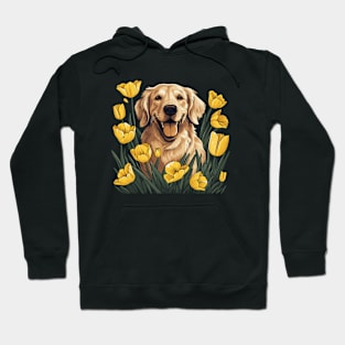 A Golden Retriever surrounded with Daffodils, illustration Hoodie